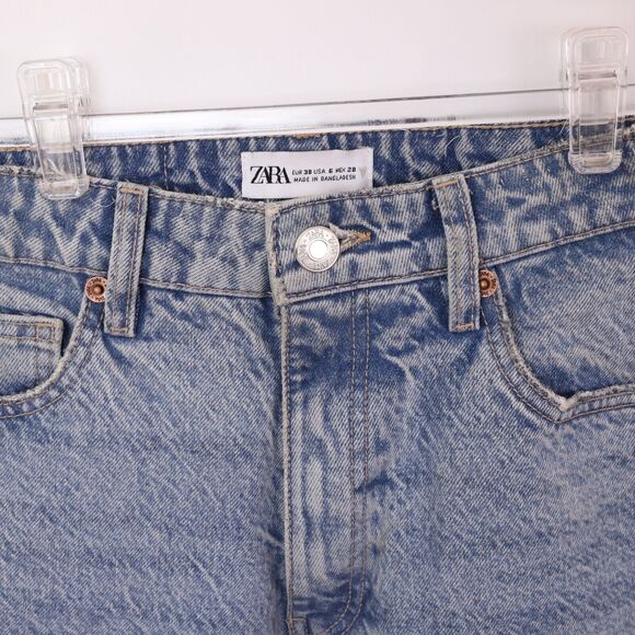 ZARA 90's Acid Wash Mom Jeans US 6 Light Wash High Rise Blue EUC B39 - Picture 3 of 5